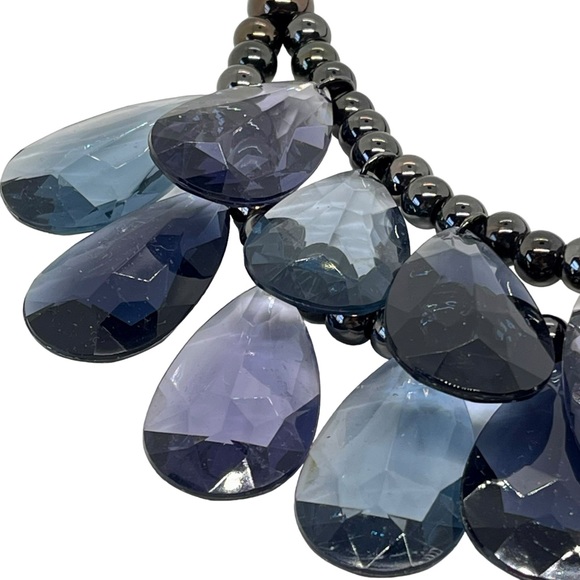VINTAGE Joan Rivers Signed Blue Gray Statement Necklace Multi-Strand Teardrop - Picture 7 of 14